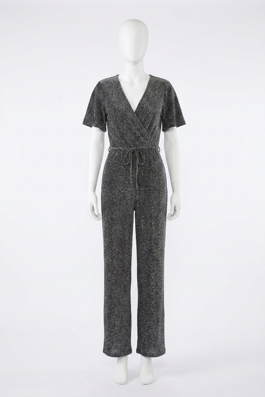 NEW APRICOT sparkle angel sleeve jumpsuit in silver
